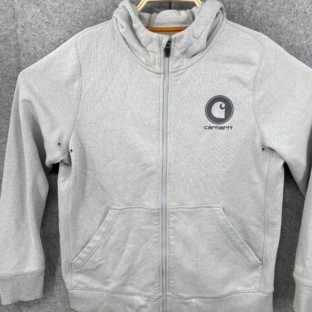 Carhartt Force Full Zip Hoodie Lined Fleece Youth Large 12-14 Gray Vented READ